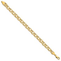10K 6.5mm Yellow Gold Hollow Diamond-cut Double Link Charm Bracelet, 8" view 2