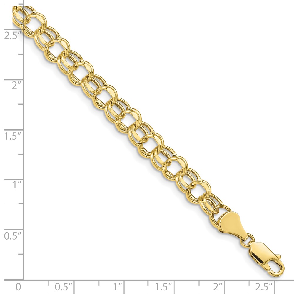 10k 8in 6.5mm Hollow Diamond-cut Double Link Charm Bracelet (10DOH23-8)