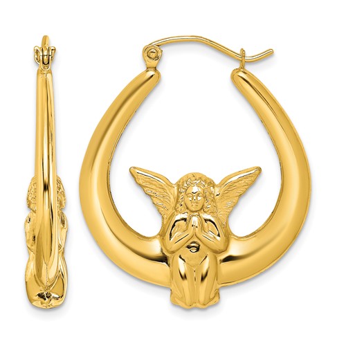 10K Yellow Gold Angel Hoop Earrings