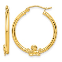 10K Yellow Gold Angel Hoop Earrings view 1