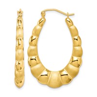 10K Yellow Gold Satin and Polished Hollow Fancy Earrings view 1