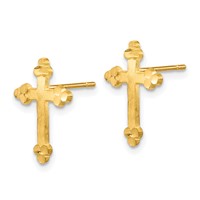 10K Yellow Gold Budded Cross Post Earrings view 2