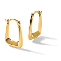 10K Yellow Gold Hollow Squared Hollow Hoop Earrings view 5