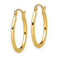 10K Yellow Gold Textured Hollow Oval Hoop Earrings view 2