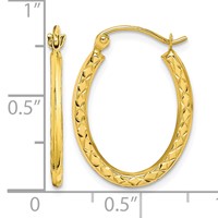 10K Yellow Gold Textured Hollow Oval Hoop Earrings view 4