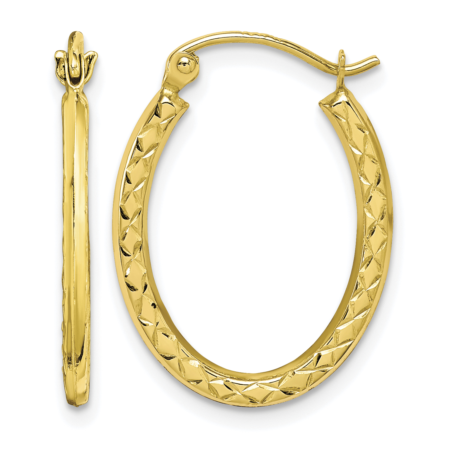 10K Textured Hollow Oval Hoop Earrings (10ER250)