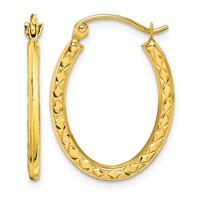 10K Yellow Gold Textured Hollow Oval Hoop Earrings view 1