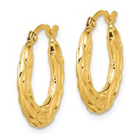 10K Yellow Gold Patterned Hollow Hoop Earrings view 2