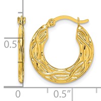 10K Yellow Gold Patterned Hollow Hoop Earrings view 4