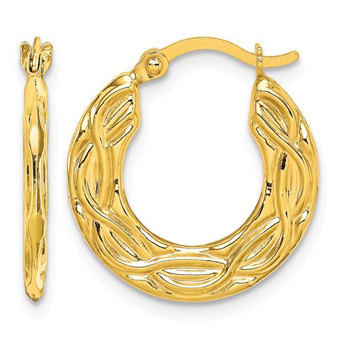 10K Yellow Gold Patterned Hollow Hoop Earrings