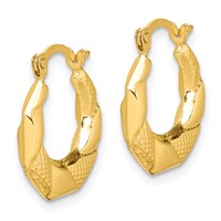 10K Yellow Gold Scalloped Textured Hollow Hoop Earrings view 2