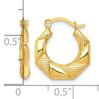 10K Yellow Gold Scalloped Textured Hollow Hoop Earrings view 4