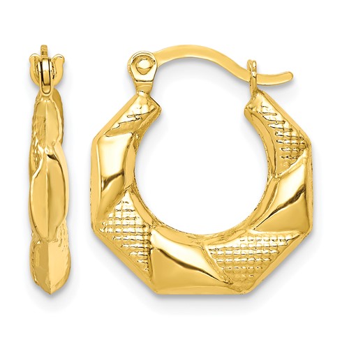 10K Yellow Gold Scalloped Textured Hollow Hoop Earrings
