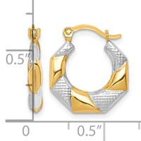 10K and White Rhodium Scalloped Hollow Hoop Earrings view 2