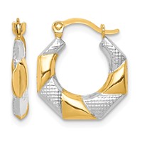 10K and White Rhodium Scalloped Hollow Hoop Earrings view 1