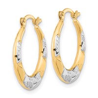 10K and Rhodium Hollow Hoop Earrings view 2