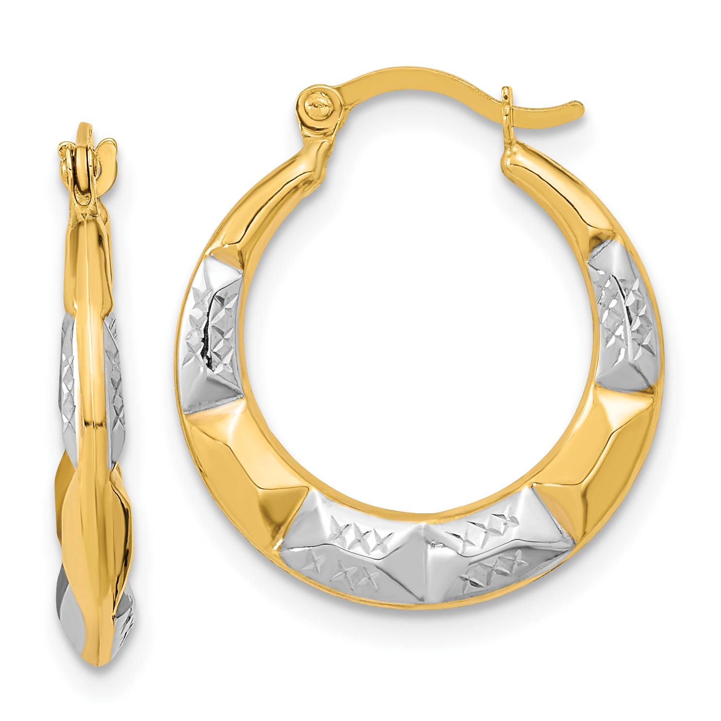 10K and Rhodium Hollow Hoop Earrings (10ER257)