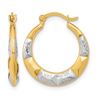 10K and Rhodium Hollow Hoop Earrings view 1