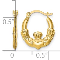 10K Yellow Gold Claddagh Hollow Hoop Earrings view 2