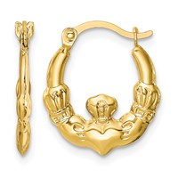10K Yellow Gold Claddagh Hollow Hoop Earrings view 1