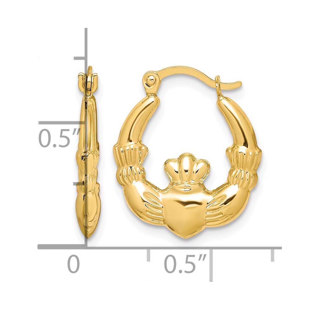 10K Claddagh Hollow Hoop Earrings (10ER260)
