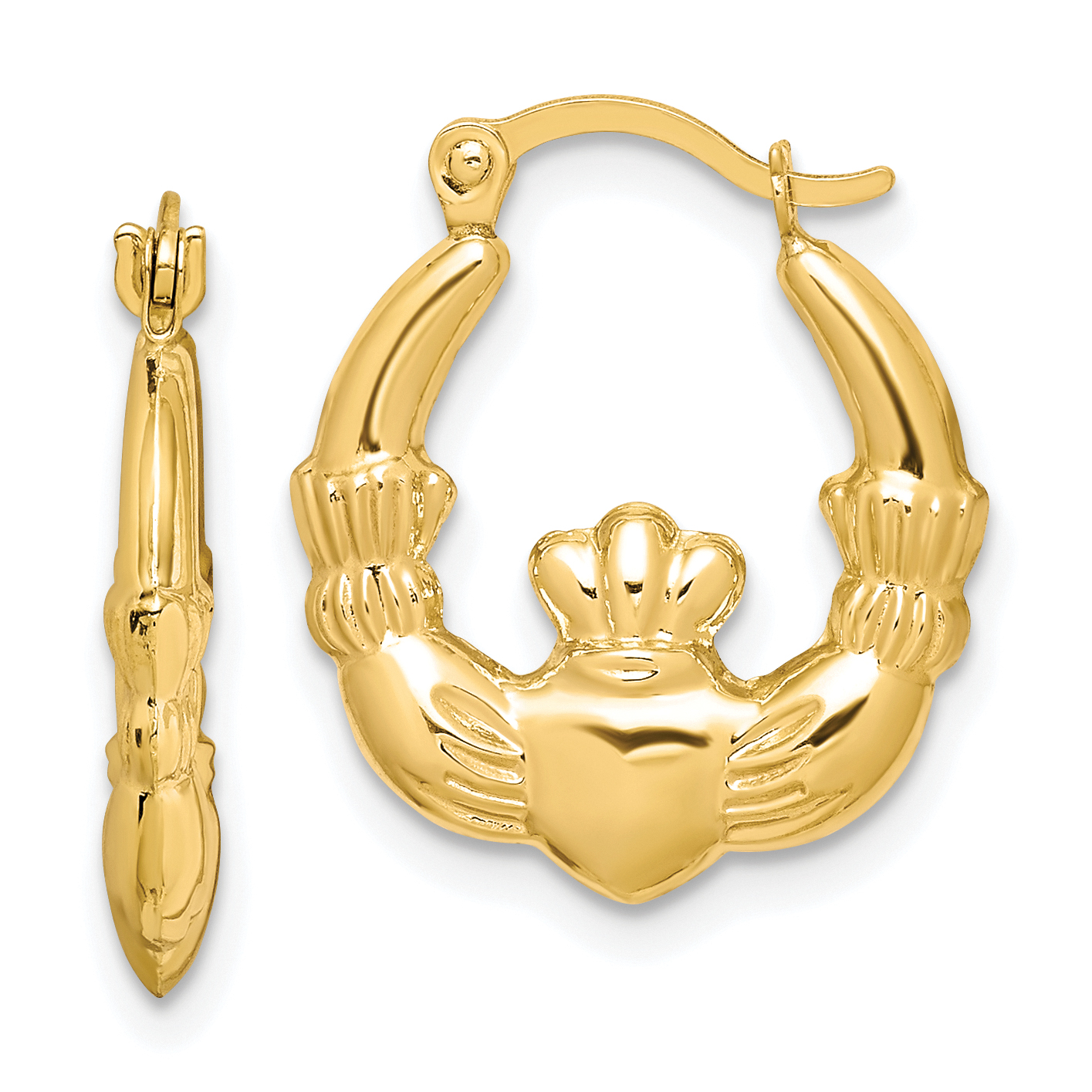 10K Claddagh Hollow Hoop Earrings (10ER260)