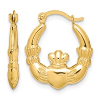10K Yellow Gold Claddagh Hollow Hoop Earrings view 1
