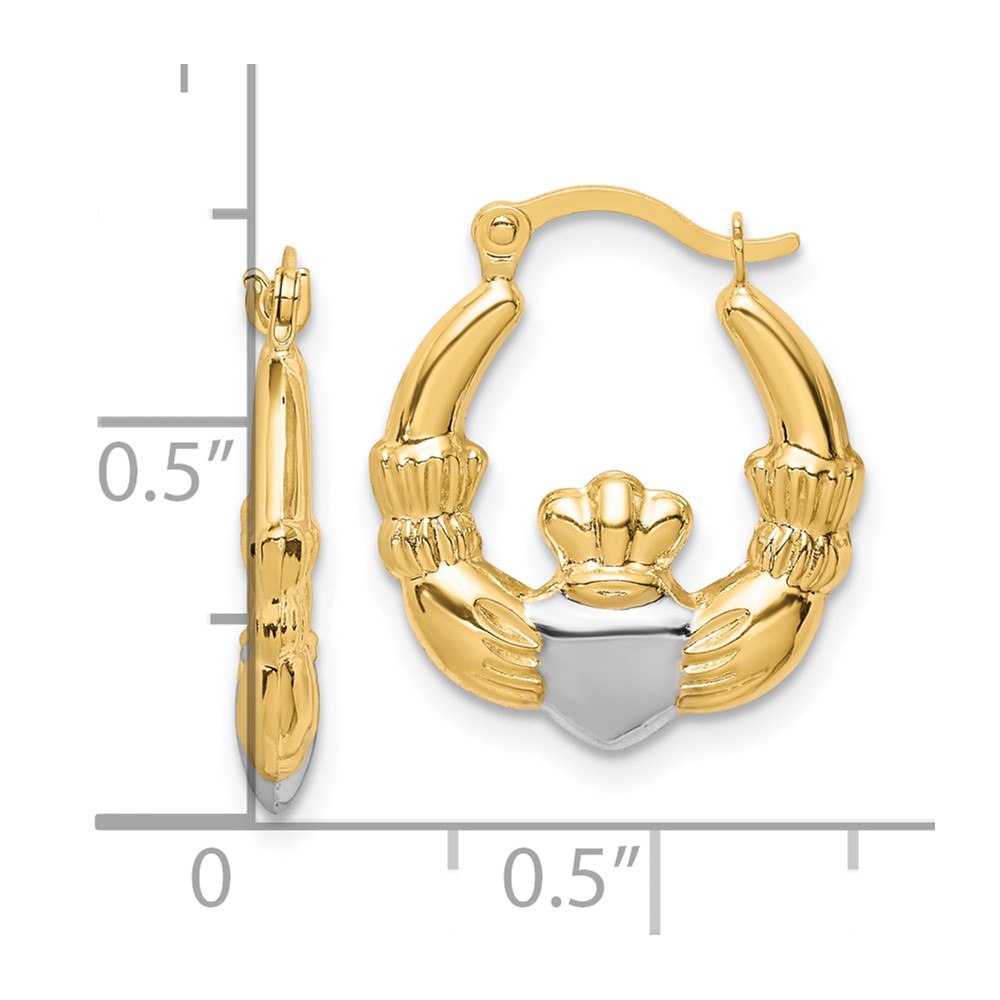 10K & Rhodium Claddagh Hollow Hoop Earrings (10ER261)