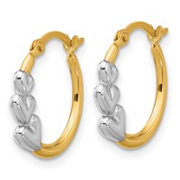 10K and White Rhodium Hearts Hollow Hoop Earrings view 2