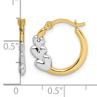 10K and White Rhodium Hearts Hollow Hoop Earrings view 3