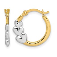 10K and White Rhodium Hearts Hollow Hoop Earrings view 1