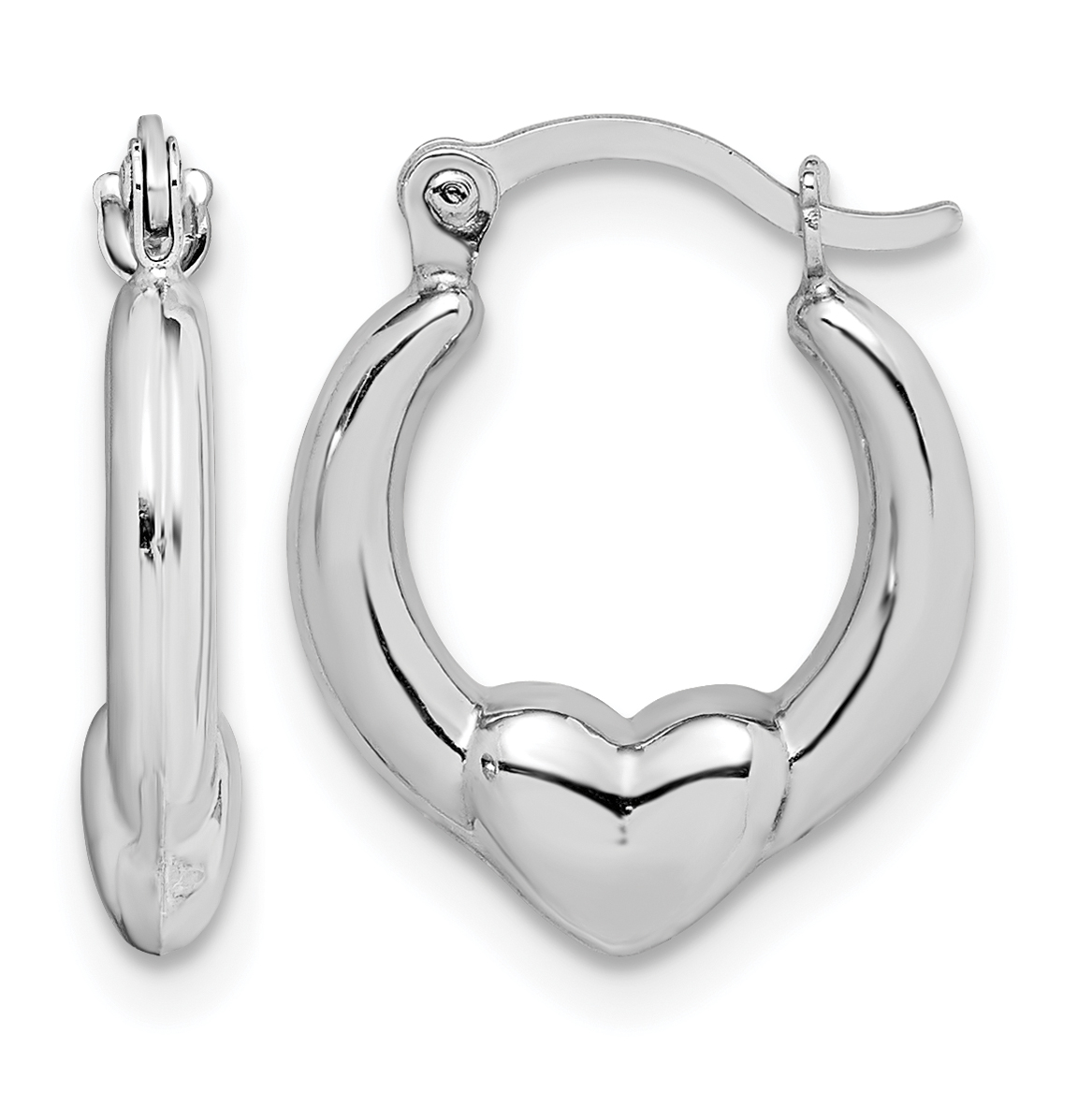 10K White Gold Heart Hollow Hoop Earrings (10ER265)