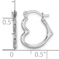 10K White Gold Hollow Side Heart Shaped Hoop Earrings view 2