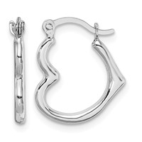10K White Gold Hollow Side Heart Shaped Hoop Earrings view 1