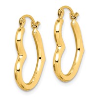 10K Yellow Gold Hollow Side Heart Shape Hollow Hoop Earrings view 2