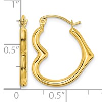 10K Yellow Gold Hollow Side Heart Shape Hollow Hoop Earrings view 4