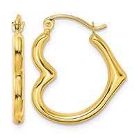 10K Yellow Gold Hollow Side Heart Shape Hollow Hoop Earrings view 1