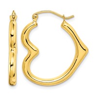 10K Hollow Side Heart Shape Hoop Earrings view 1