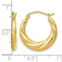 10K Yellow Gold Textured Scalloped Hollow Hoop Earrings view 2