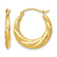 10K Yellow Gold Textured Scalloped Hollow Hoop Earrings view 1