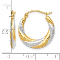 10K & Rhodium Twist Hollow Hoop Earrings view 2