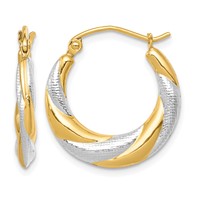 10K & Rhodium Twist Hollow Hoop Earrings view 1