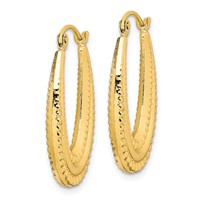 10K Yellow Gold Textured Oval Hollow Hoop Earrings view 2