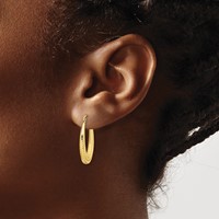 10K Yellow Gold Textured Oval Hollow Hoop Earrings view 3