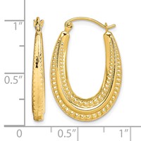 10K Yellow Gold Textured Oval Hollow Hoop Earrings view 4