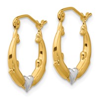 10K and White Rhodium Dolphin Heart Hollow Hoop Earrings view 2