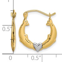 10K and White Rhodium Dolphin Heart Hollow Hoop Earrings view 3