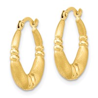 10K Yellow Gold Polished and Satin Hoop Earrings view 2