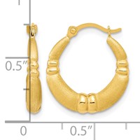 10K Yellow Gold Polished and Satin Hoop Earrings view 4