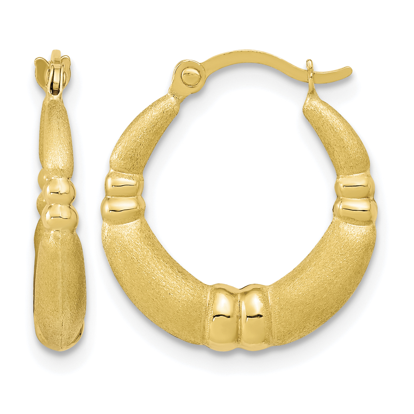 10k Polished and Satin Hoop Earrings (10ER283)